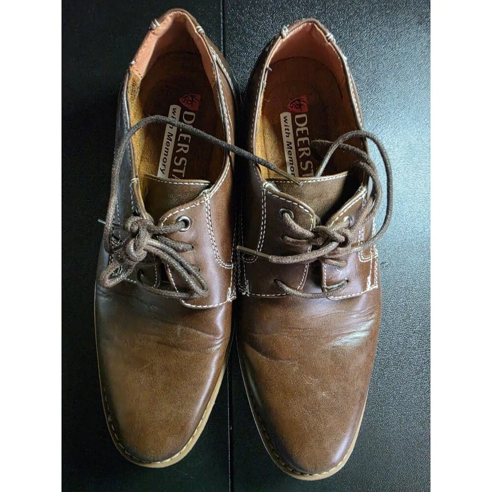 Deer Stags Men's Brown Memory Foam Lace Up Casual Dress Shoes Size 8